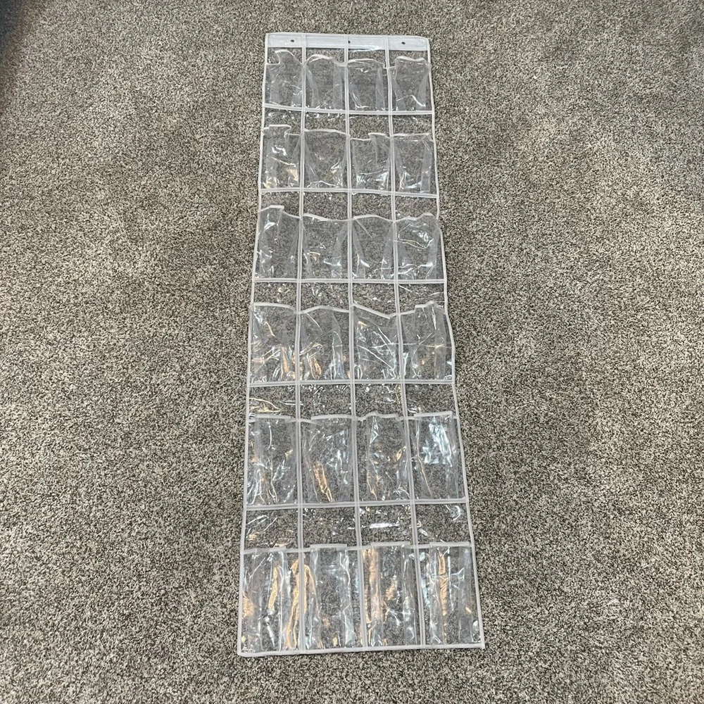 Clear Plastic White Vinyl Edge Six Row 24 Pair Over the Door Shoe Hanging Rack